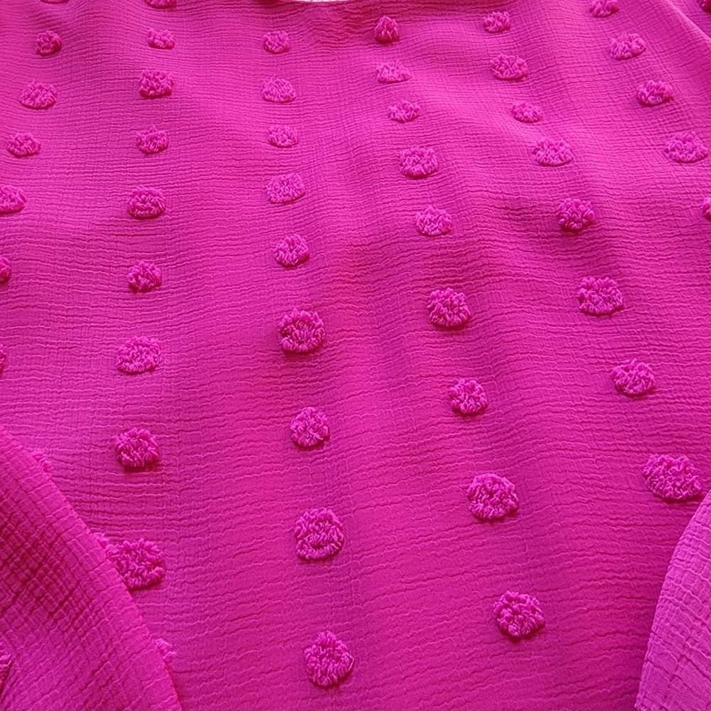 Versona Swiss Dot Shift Dress Womens XS Magenta Pink Smocked Long Sleeve Barbie - Picture 7 of 11
